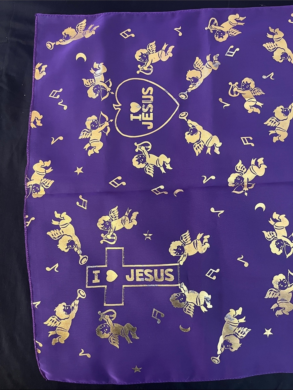 Purple Gold 'I ♥ Jesus' Angel Print Scarf